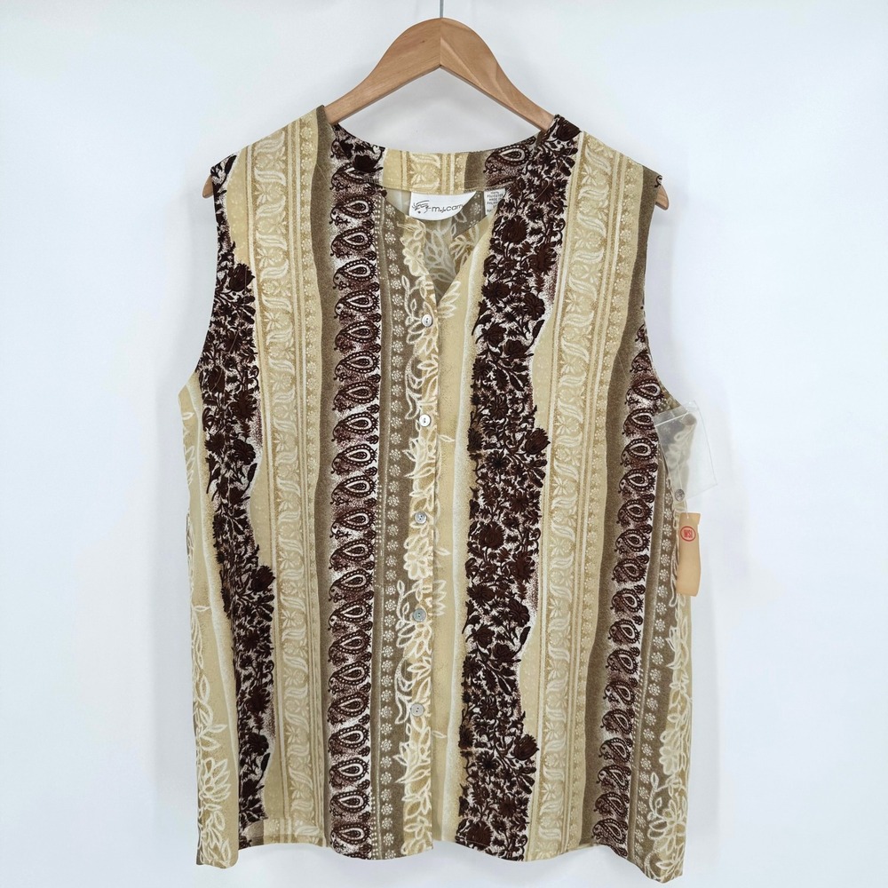 M.J. Carroll Vtg Sleeveless Striped Paisley Button Up‎ Blouse Women's Size 16